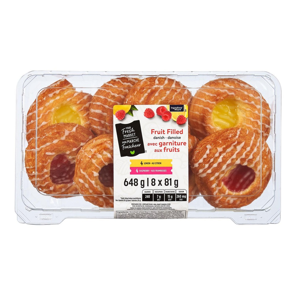 Pâtisserie danoise avec garniture aux fruits Mon marché fraîcheur, 8 x 81 g, total de 648 g