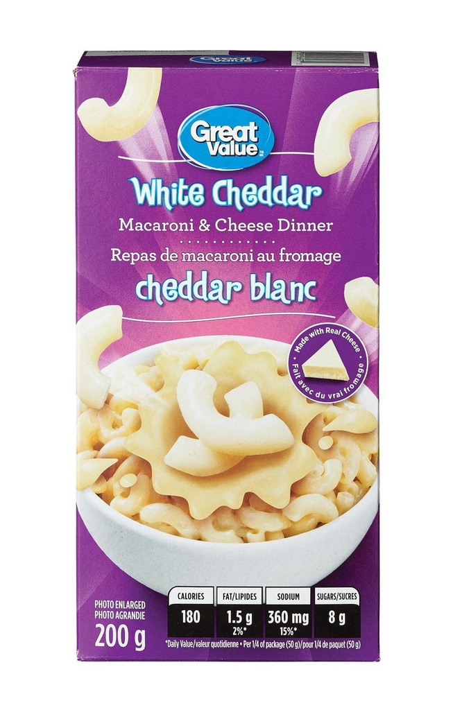 Repas de macaroni au fromage cheddar blanc de Great Value