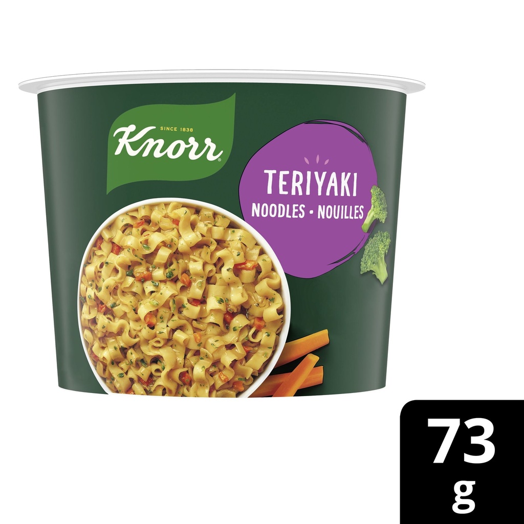 Bol de pâtes Nouilles Teriyaki Knorr, fait de vrais légumes à 100 % et sans arômes ou agents de conservation artificiels, 73 g