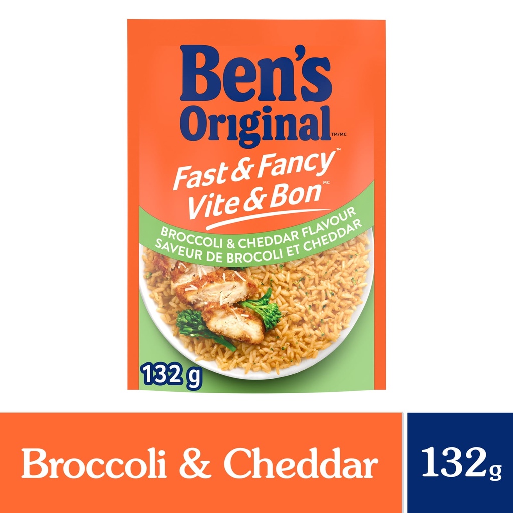 BEN'S ORIGINAL VITE & BON saveur de brocoli et de cheddar riz d'accompagnement, sachet de 132 g