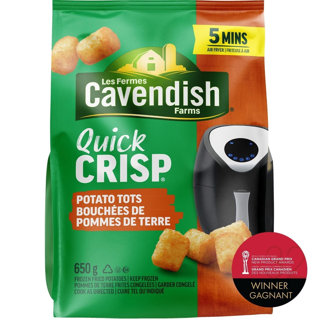 Les Fermes Cavendish Bouchées de pommes de terre Quick Crisp | Fait au Canada | Fière entreprise canadienne 650 gr