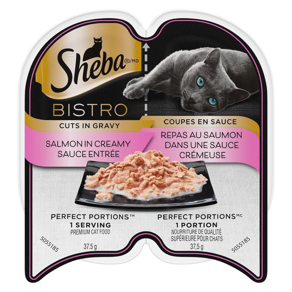 Nourriture humide pour chats adultes SHEBA BISTRO PERFECT PORTIONS coupes en sauce – repas au saumon dans une sauce crémeuse