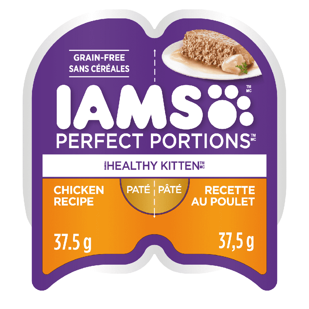 Nourriture humide sans céréales pour chatons IAMS PERFECT PORTIONS Healthy Kitten Pâté recette au poulet