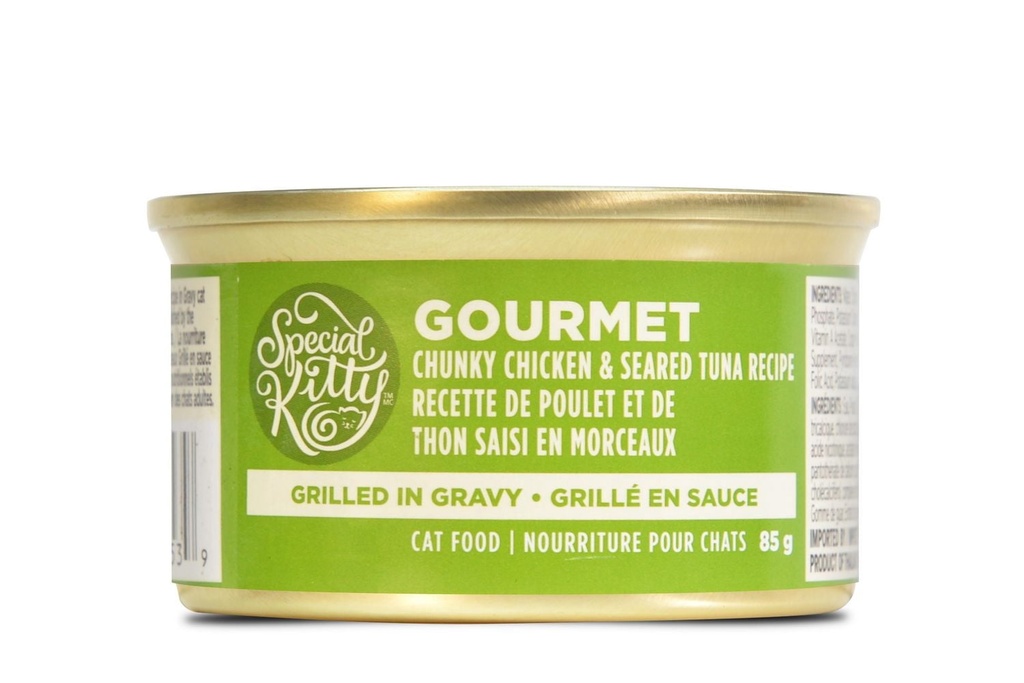 Special kitty grille recette de poulet et de Thon saisi en morcea ux en sauce