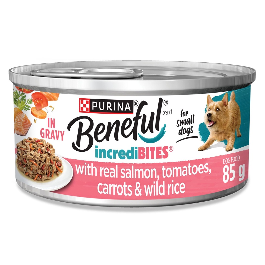 Purina Beneful Beneful IncrediBites avec du Vrai Saumon en Sauce, Nourriture Humide pour Chiens 85 g