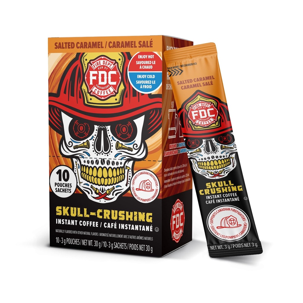 Fire Department Coffee, Inc. Fire Department Coffee - Caramel Sale Café instantané café Skull-Crushing, paquets de café instantané à portion unique, à déguster chaud ou froid (paquet de 10)