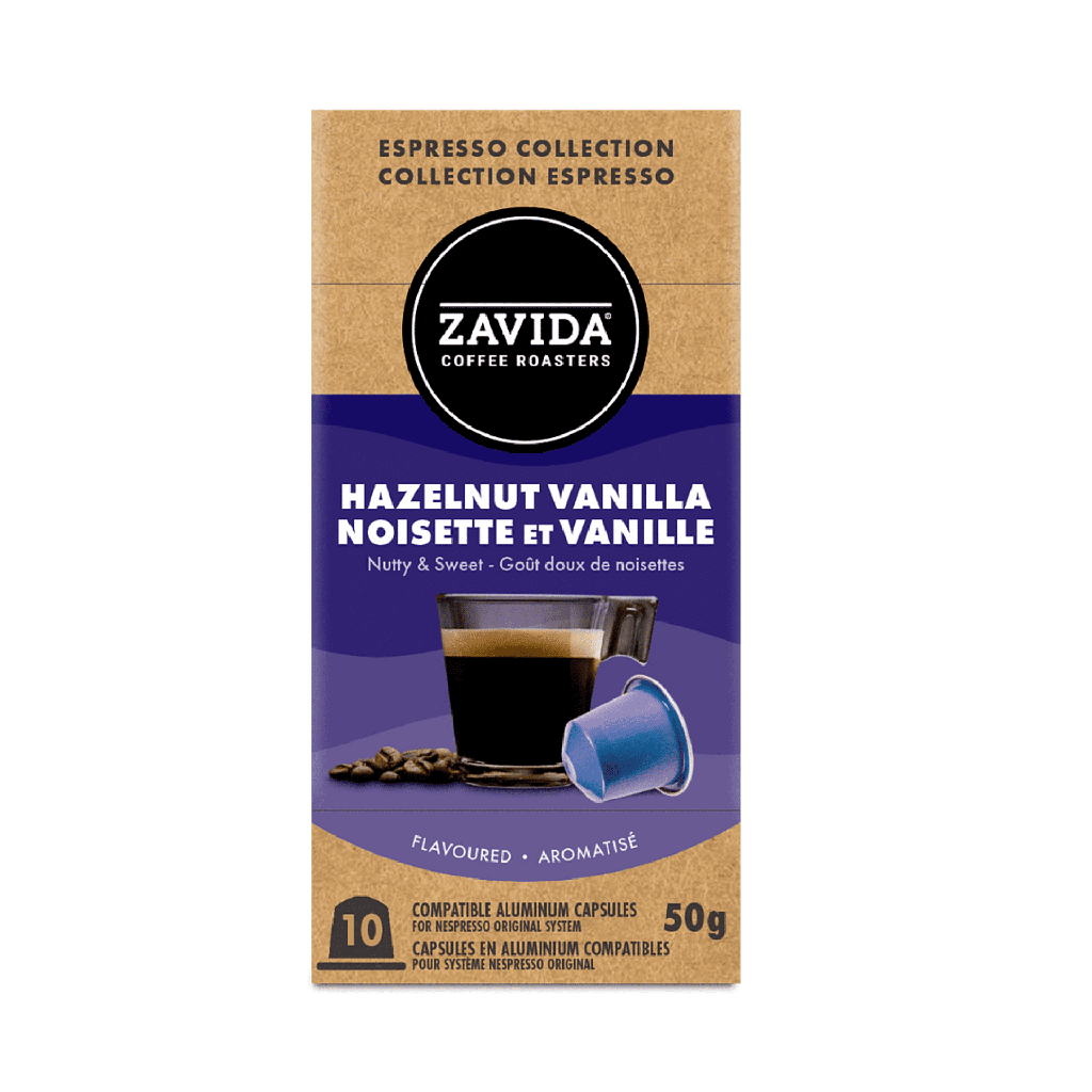 Zavida Capsules d'Espresso Chocolat, Noisette et Vanille, 10 Capsules