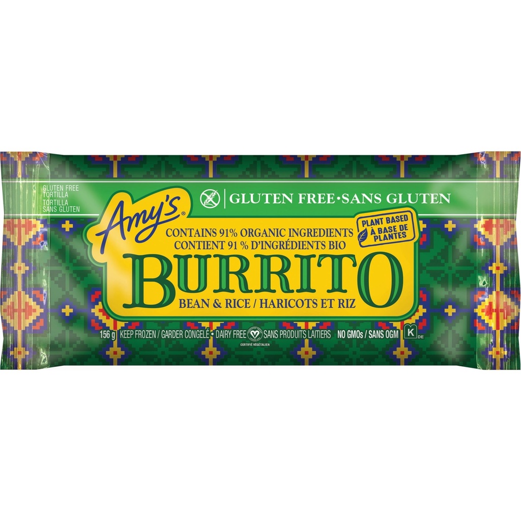 Amy's Kitchen Amy's burrito sans gluten et produits laitiers avec haricots et riz 156g