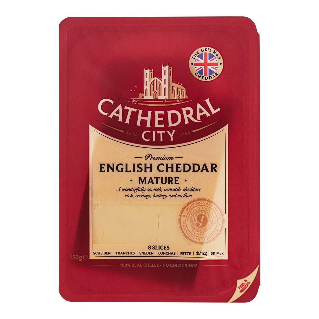 Tranches de fromage cheddar anglais affiné Cathedral City