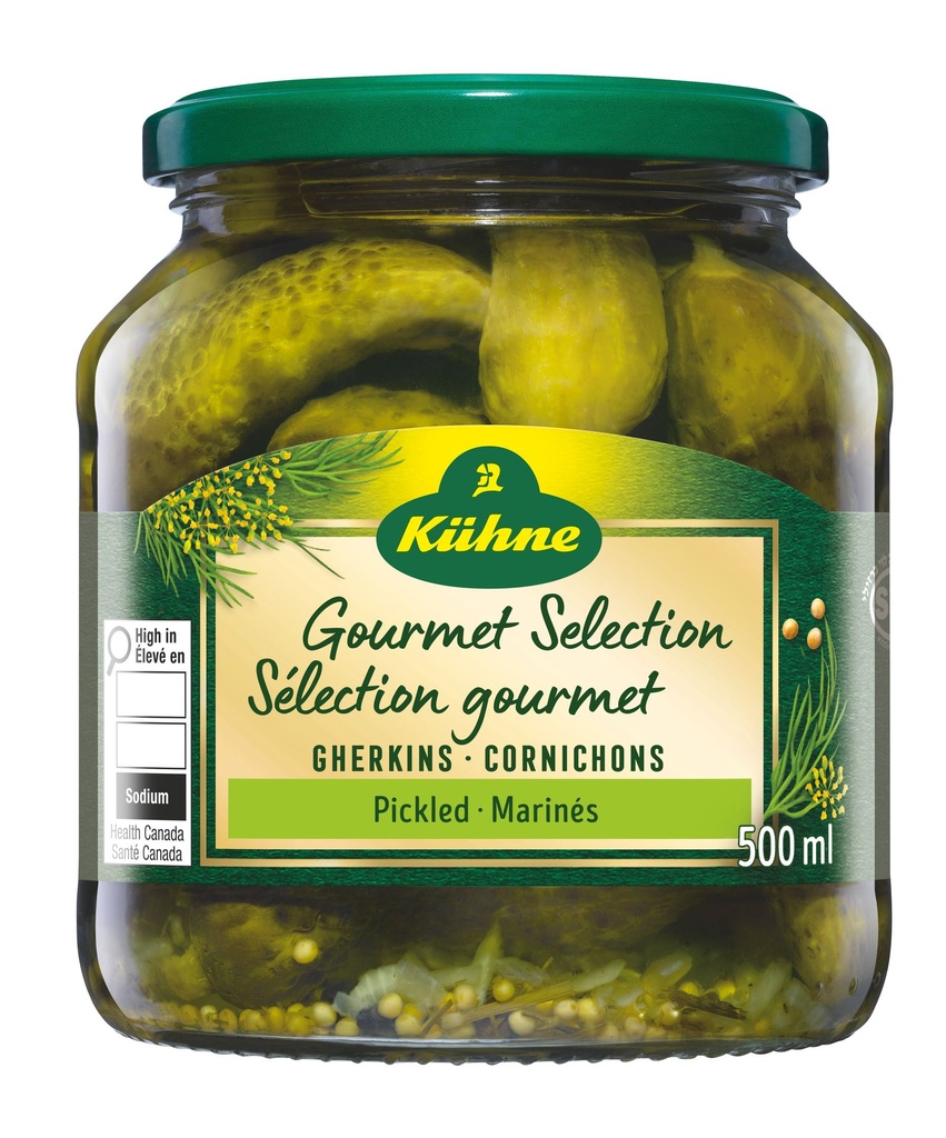 Cornichons marinés sélection gourmet Kuhne, doux, pot en verre