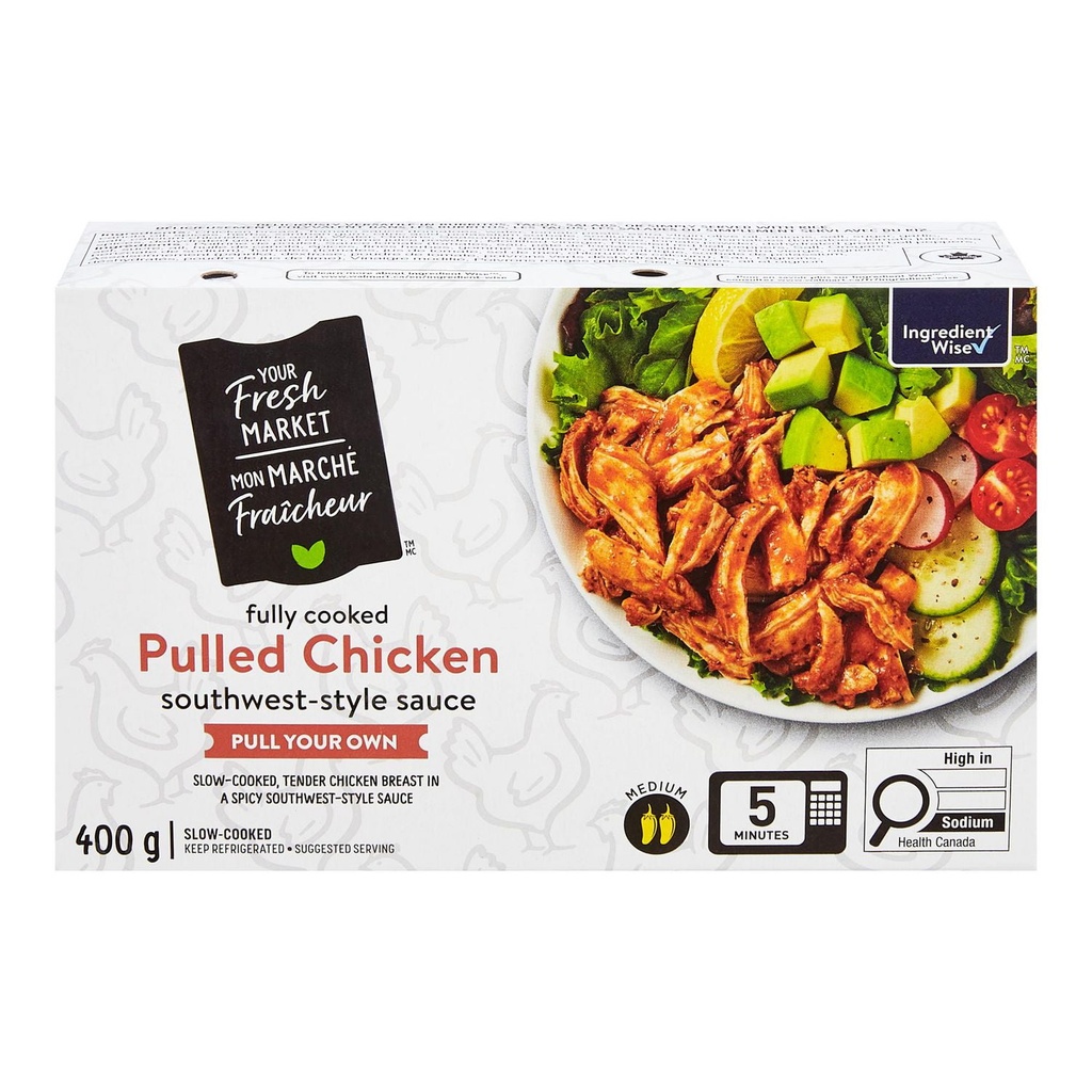 Poulet effiloché entièrement cuit dans une sauce de style sud-ouest Mon marché fraîcheur