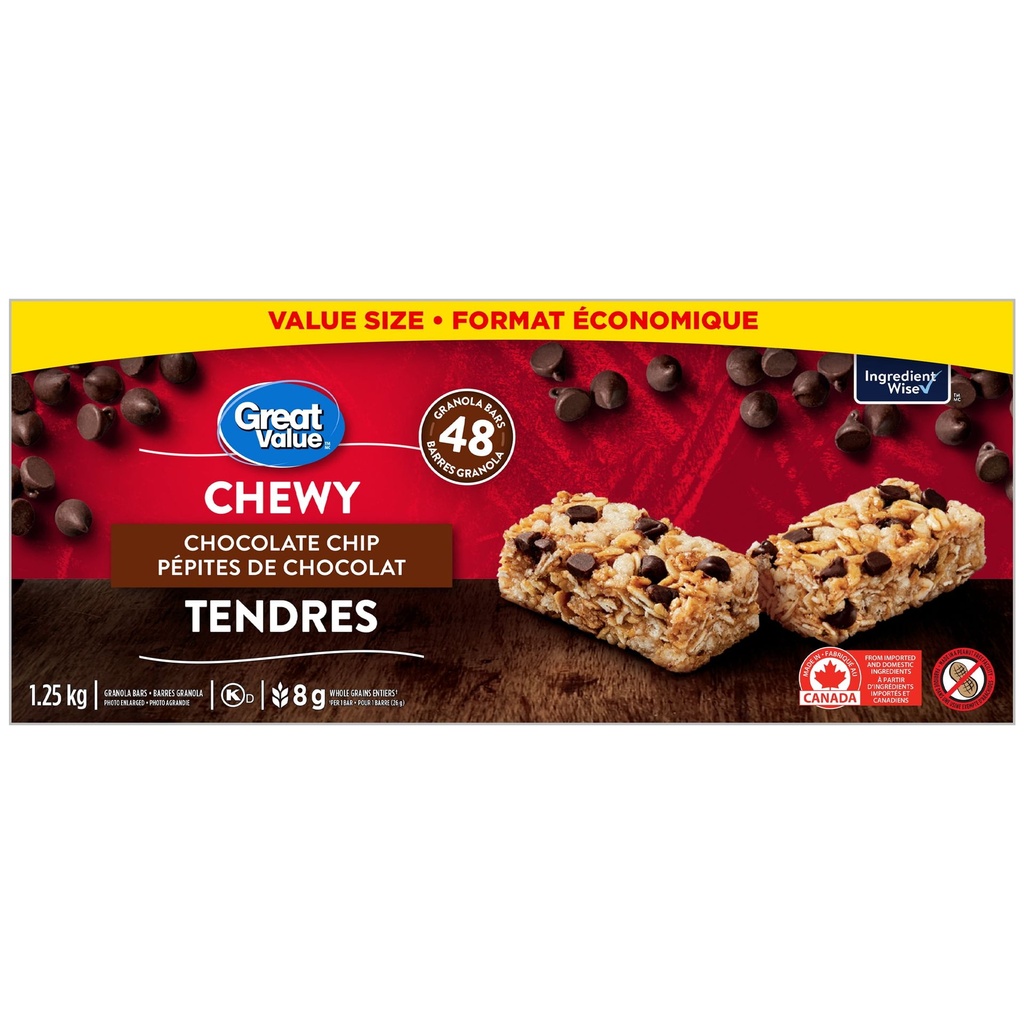 "Great Value" Great Value Barres Granola Tendres aux Pépites de Chocolat