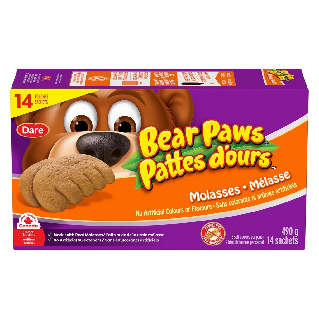 Pattes d'ours Biscuits moelleux Pattes d’ours Mélasse, 490g (14 sachets)