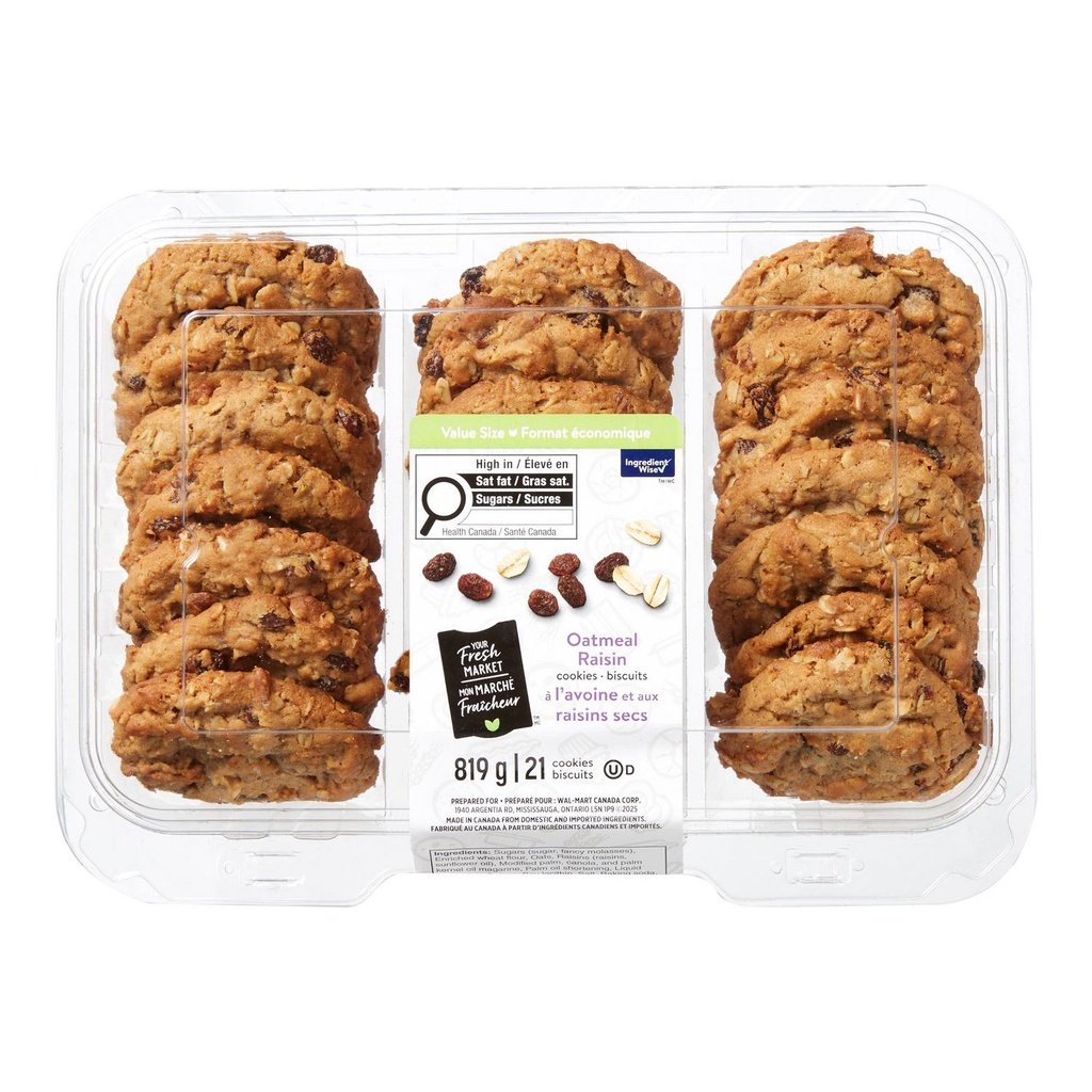 Biscuits à l'avoine et aux raisins secs Mon marché fraîcheur, 21 morceaux, total de 819 g