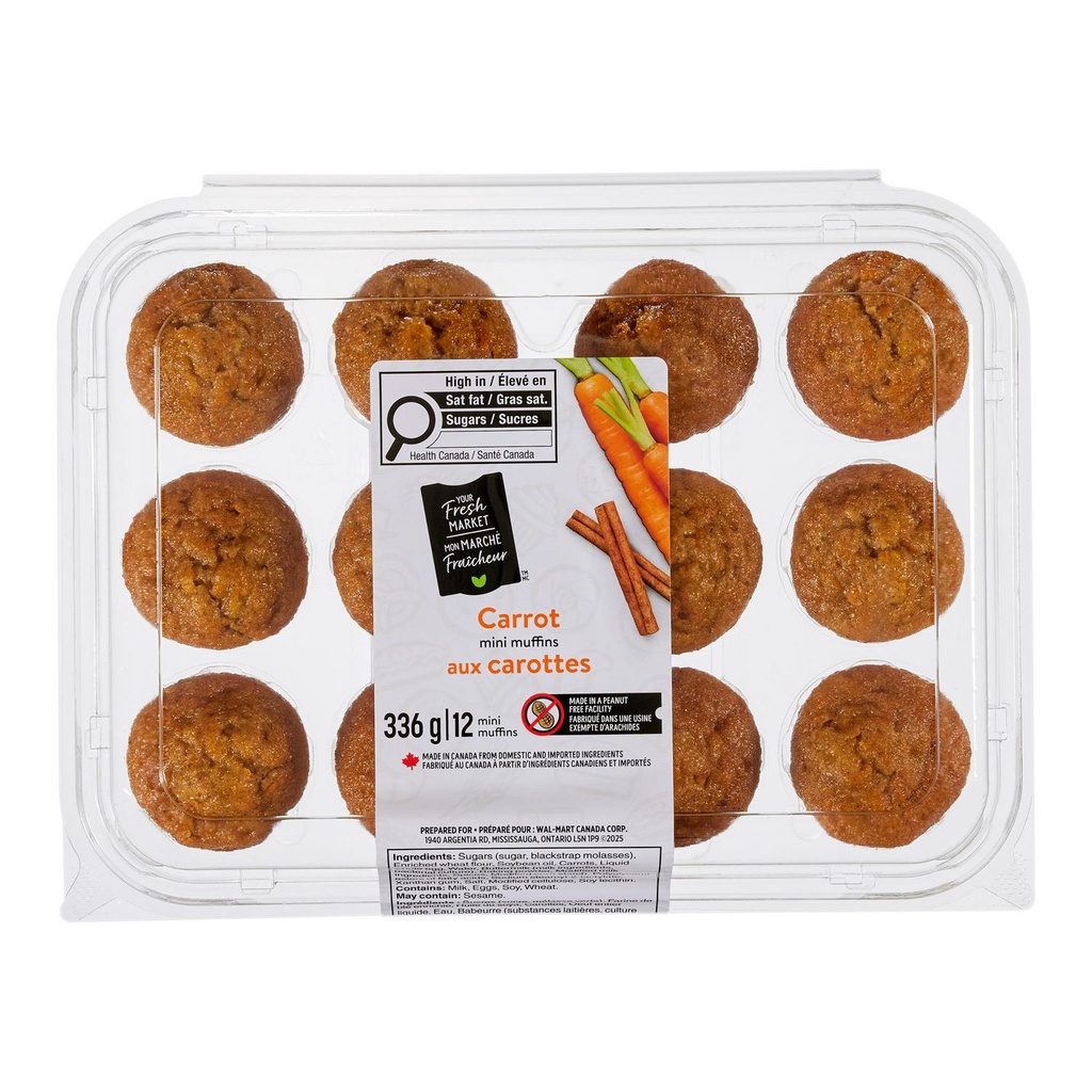 Mini muffins aux carottes Mon mon marché fraîcheur, 12 muffins, 336 g au total
