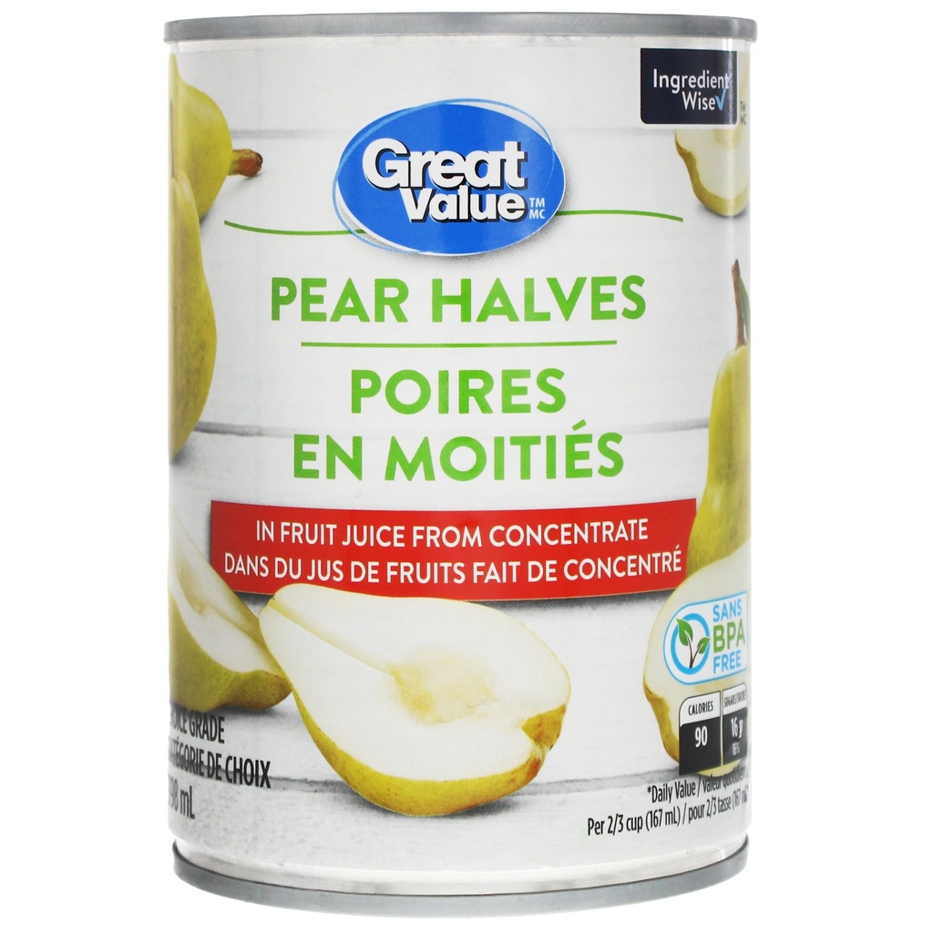 Great Value Poires en Moitiés dans du Jus de Fruits Fait de Concentré