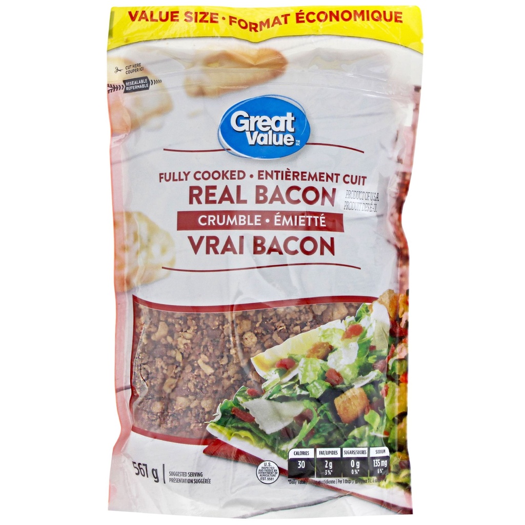 Vrai bacon émietté entièrement cuit Great Value