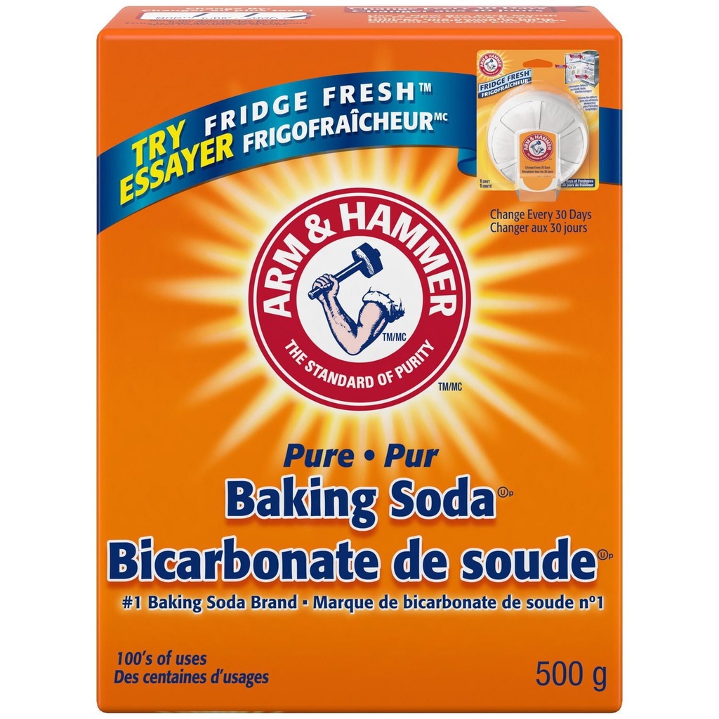 Bicarbonate de soude pur Arm & Hammer, Nettoyant multi-usages, désodorisant naturel et ingrédient essentiel pour la pâtisserie, 500g (1 paquet)
