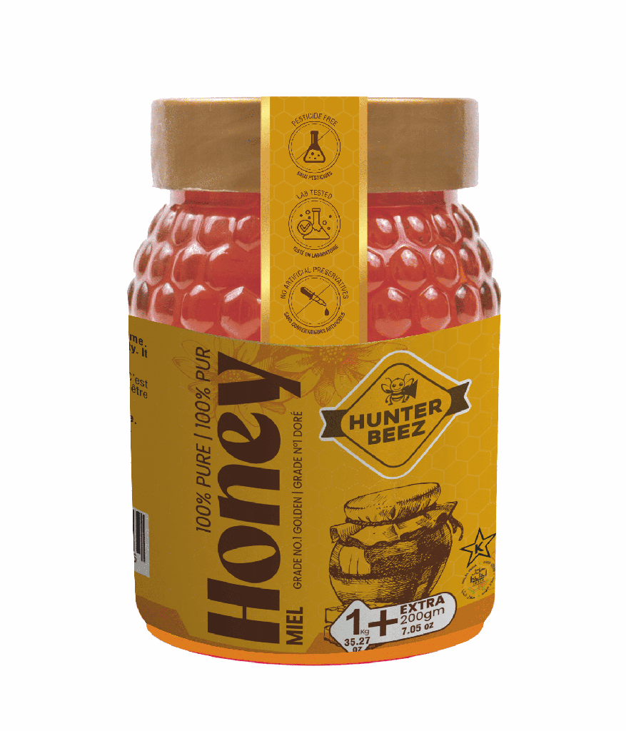 Hunter Beez Miel Pur à 100 %, 1,2 kg (1 kg + 200 g)
