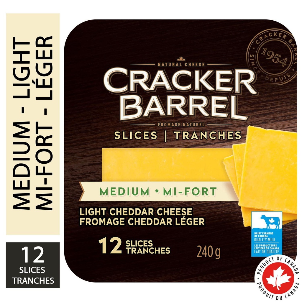 Cracker Barrel Fromage en tranches Cheddar Mi-Fort léger, 240g