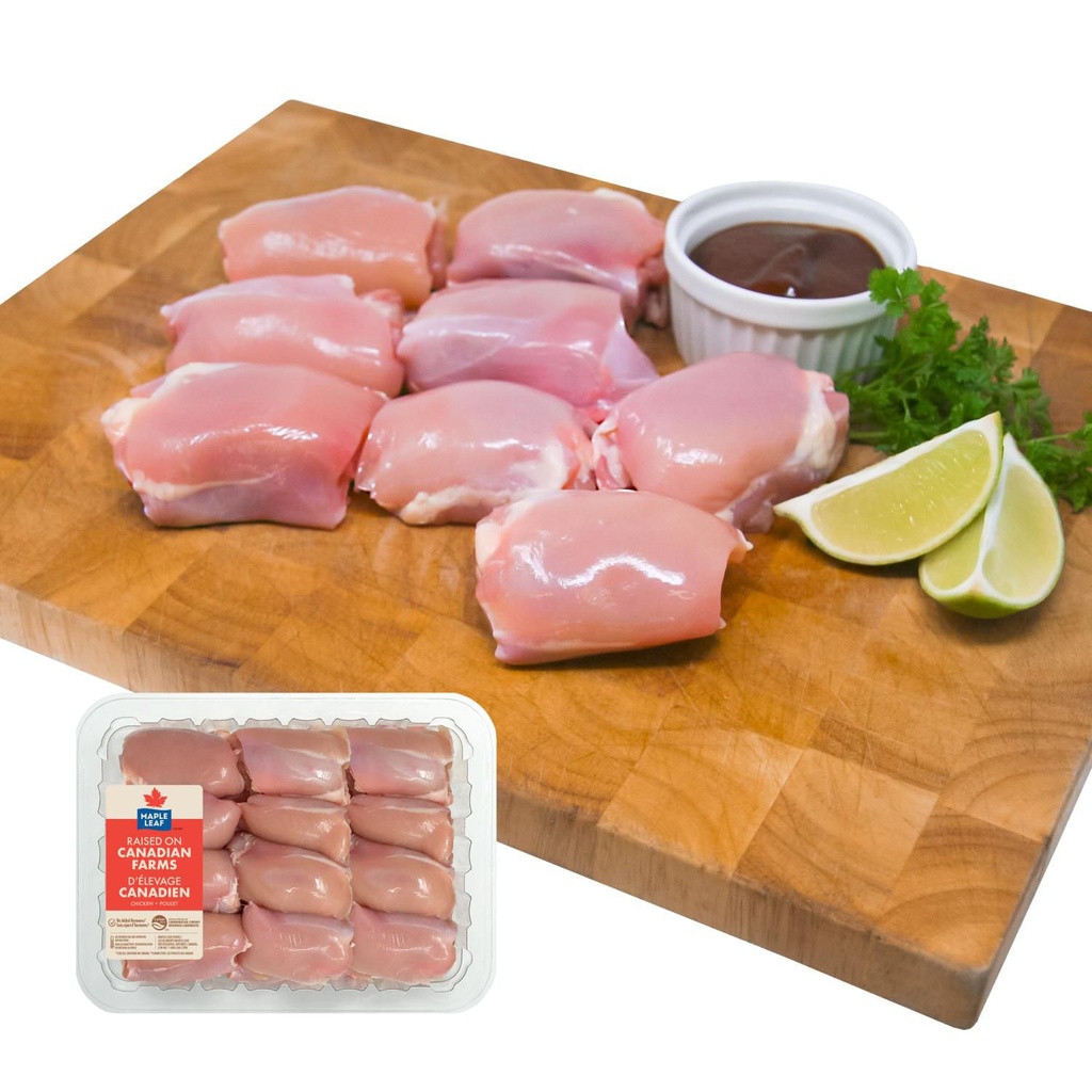 Hauts de cuisse de poulet désossés sans peau format économique Maple Leaf, 8-12 Hauts de cuisse, 0.77 - 1.14 KG