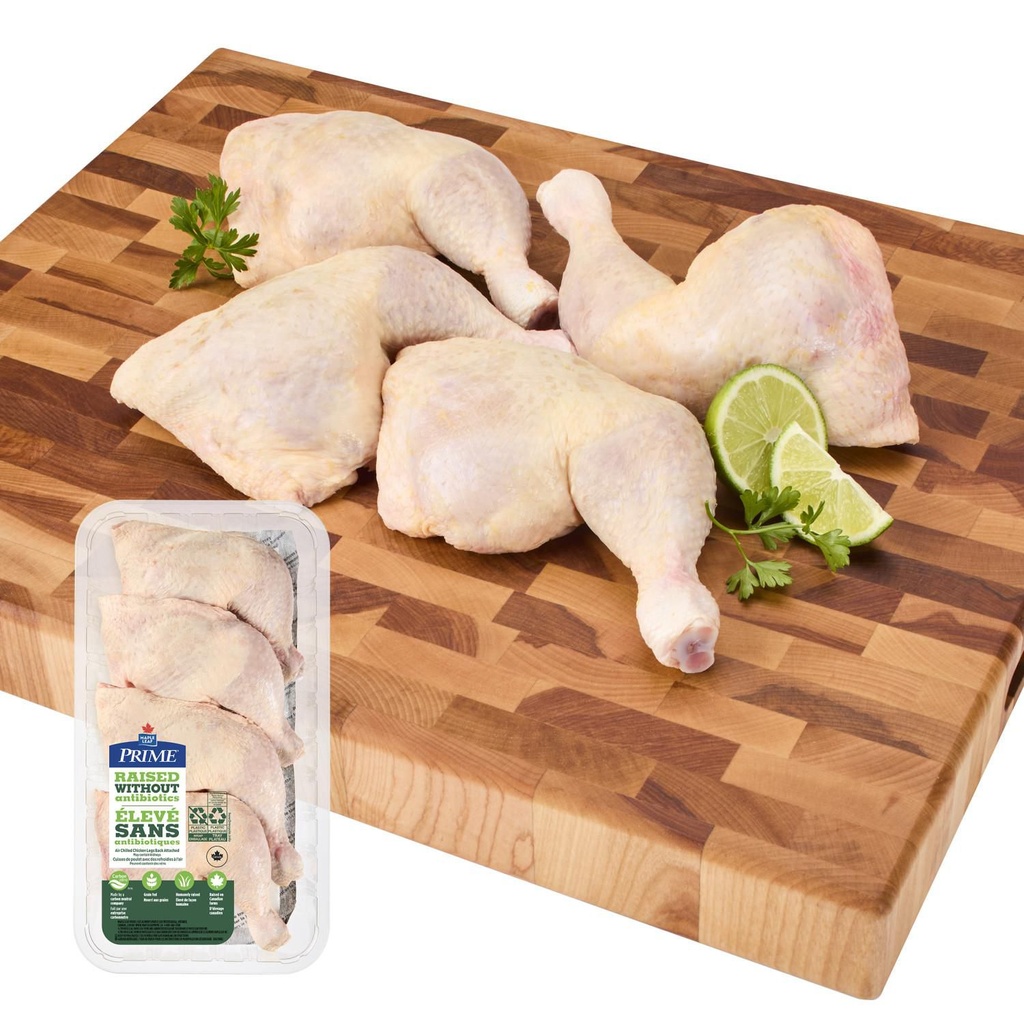 Quarts arrières de cuisse de poulet Élevé sans antibiotiques Prime, 4 mrcx, 1.06 - 1.36 KG