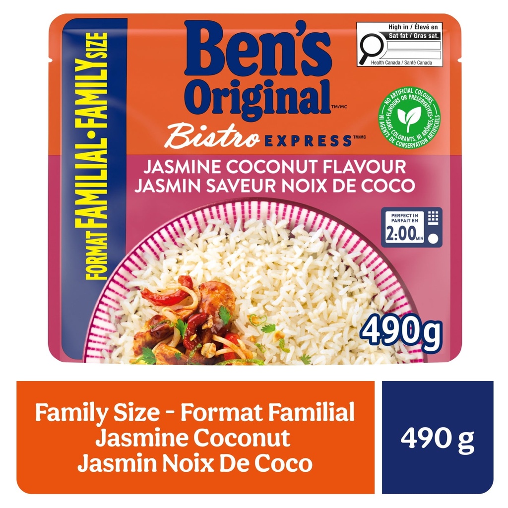 BEN'S ORIGINAL BISTRO EXPRESS riz au jasmin, riz à grains longs et d'accompagnement, sachet familial de 490 g