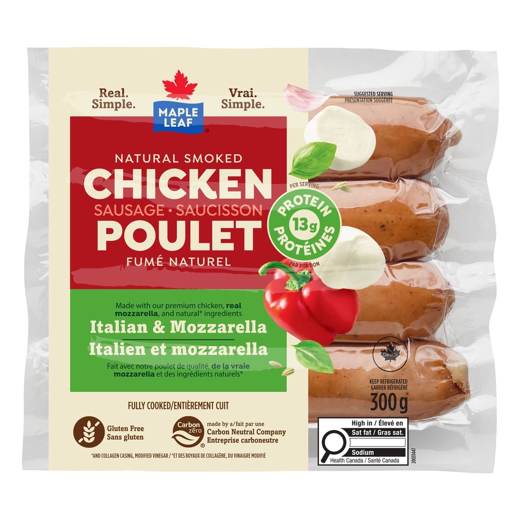 Maple Leaf Saucisson de poulet à la mozzarella italienne 300 g
