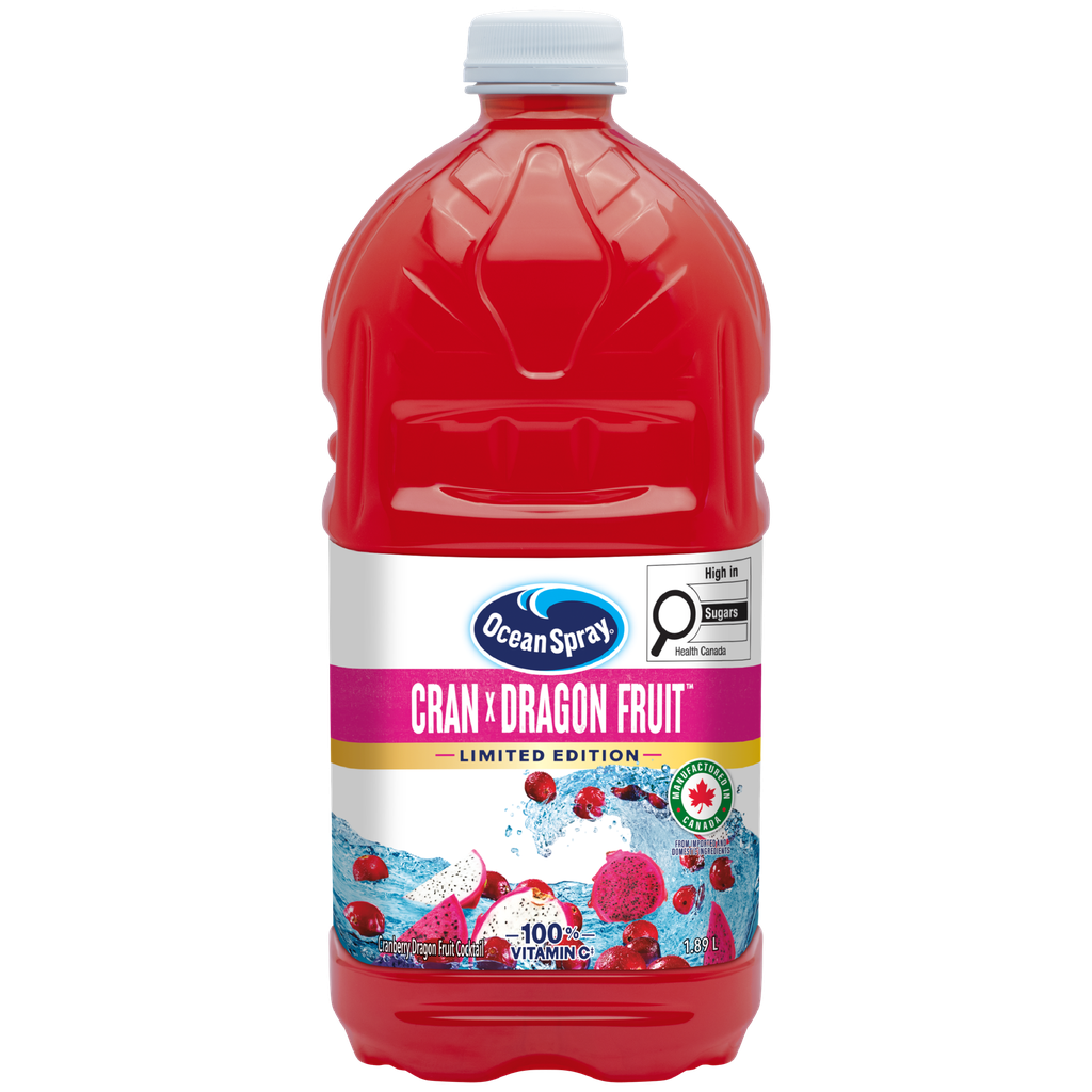 Ocean Spray Canneberge Fruit du Dragon 1.89L.  Une explosion de saveur rafraîchissante. Source de vitamine C.
