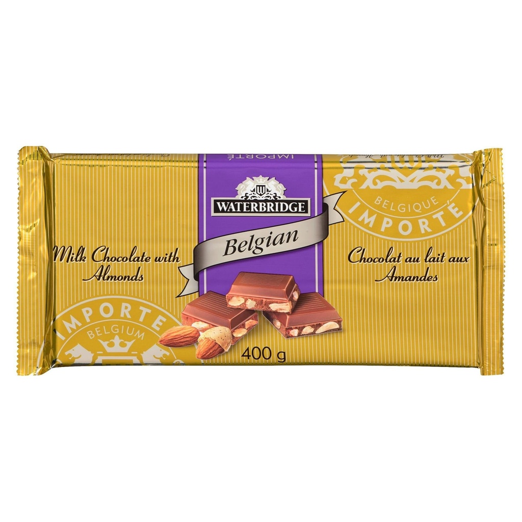 Waterbridge Barre de Chocolat Premium aux Amandes, 400 Grams
