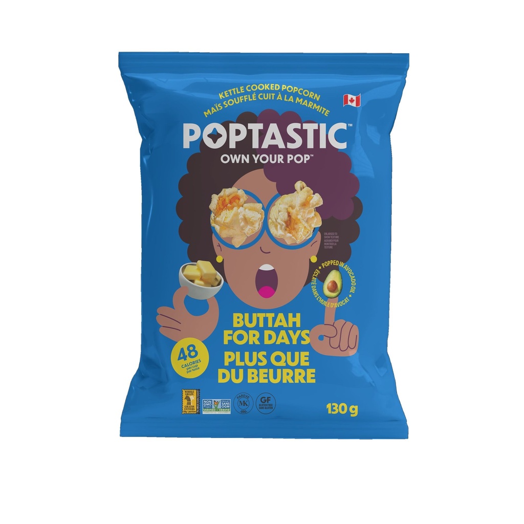 Poptastic Plus Que Du Beurre Popcorn 130g, Mais Souffle Cuit a la Marmite