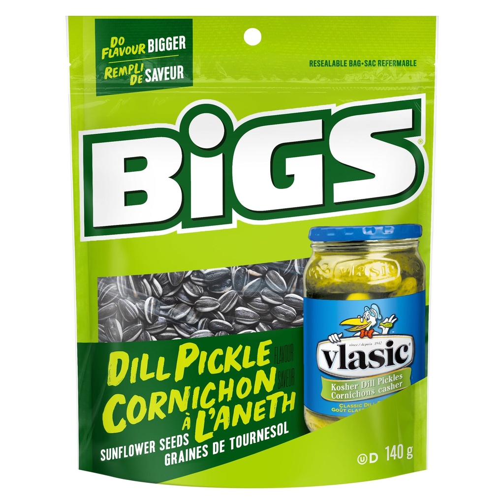 Graines de tournesol à saveur de cornichon à l’aneth VLASIC BiGS – Sans colorants ni arômes artificiels, teneur élevée en fibres –