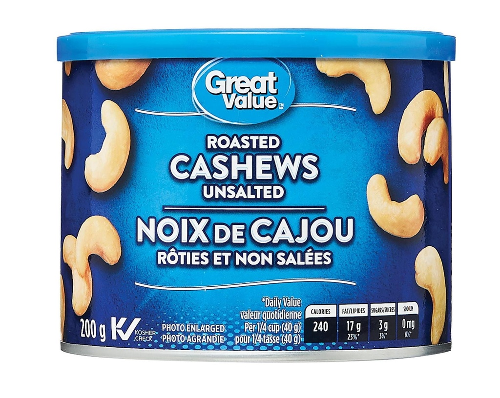 Noix de cajou rôties et non salées Great Value