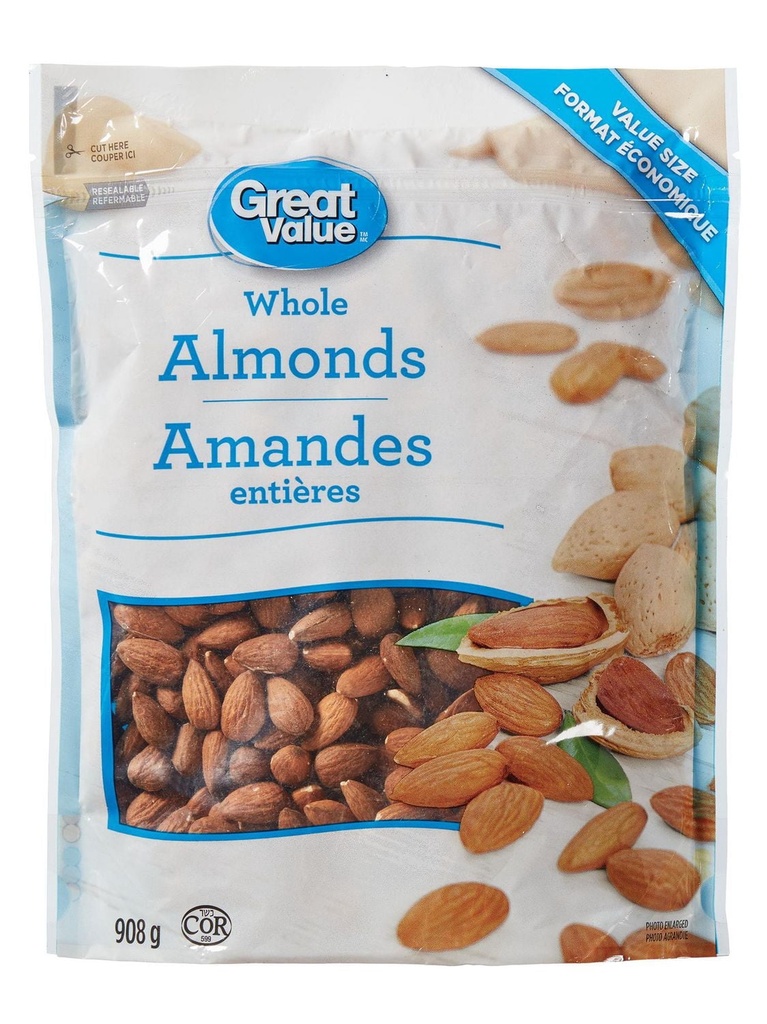 Amandes entières de Great Value 908g, Cacher