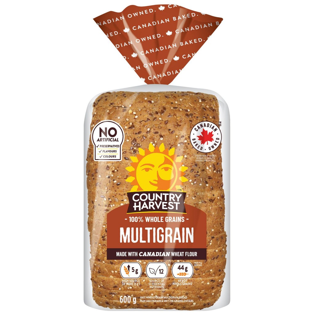Pain multigrain Country Harvest, Sans agents de conservation, arômes ni colorants artificiels, 600 g