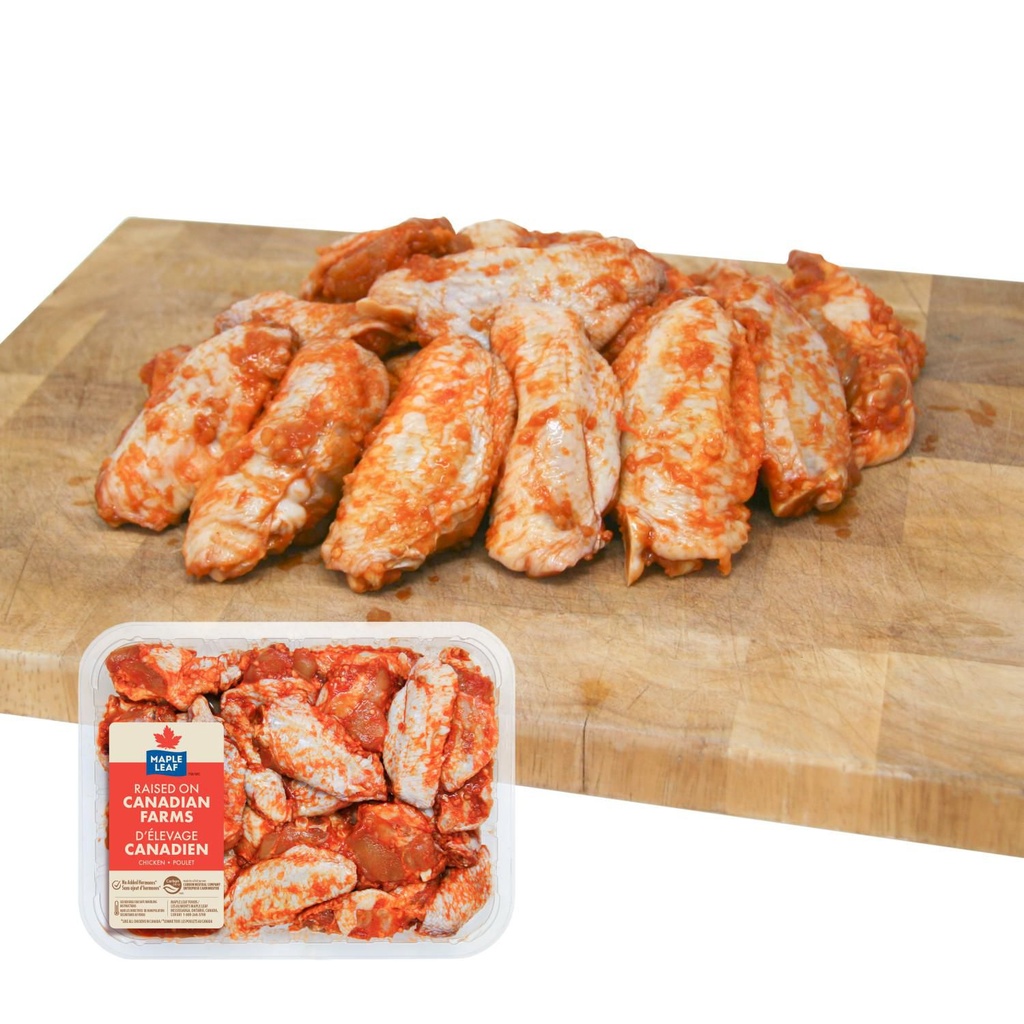 Ailes de poulet coupées fraîches assaisonnées barbecue Maple Leaf, 16 morceaux, 0.61 - 0.91 KG