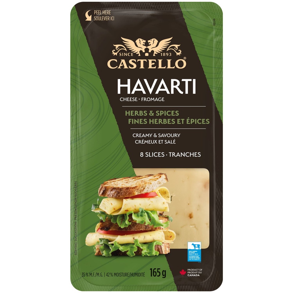 Fromage Havarti aux fines herbes et aux épices en tranches Castello 165 g