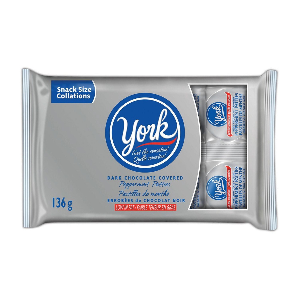 YORK Pastilles de Menthe Enrobées de Chocolat Noir, 136g