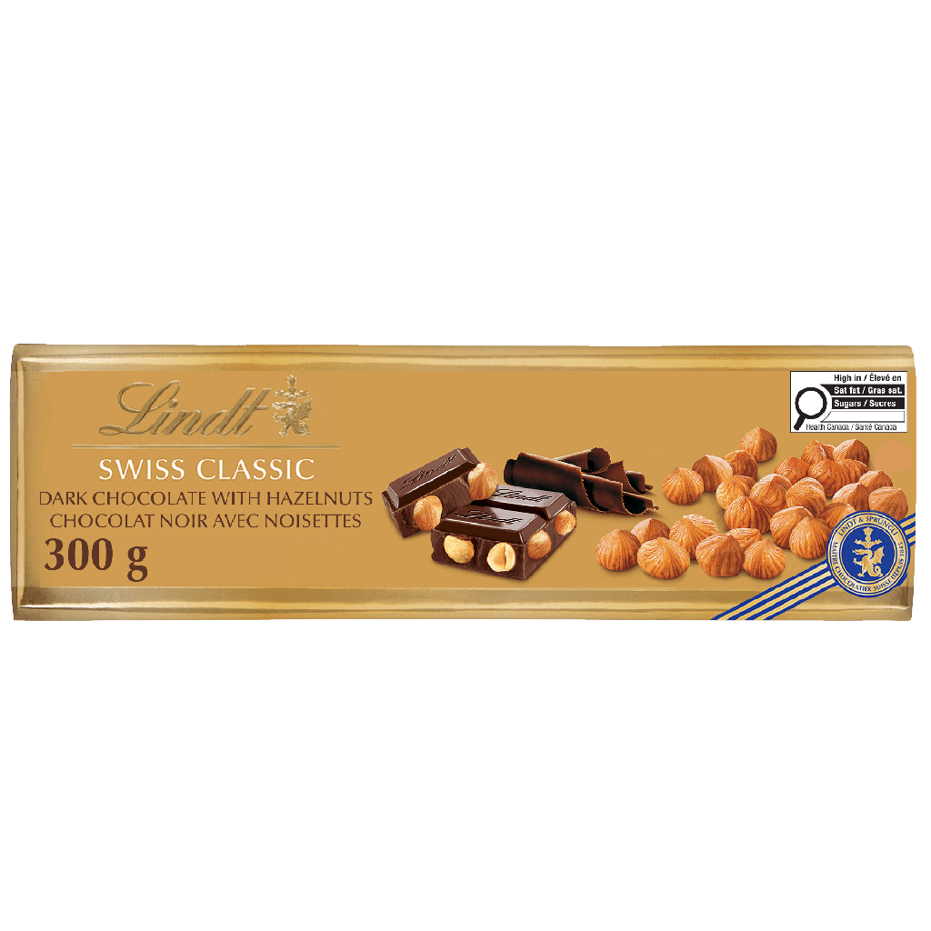 Lindt Tablette au chocolat noir et à la noisette SWISS CLASSIC, 300&nbsp;g