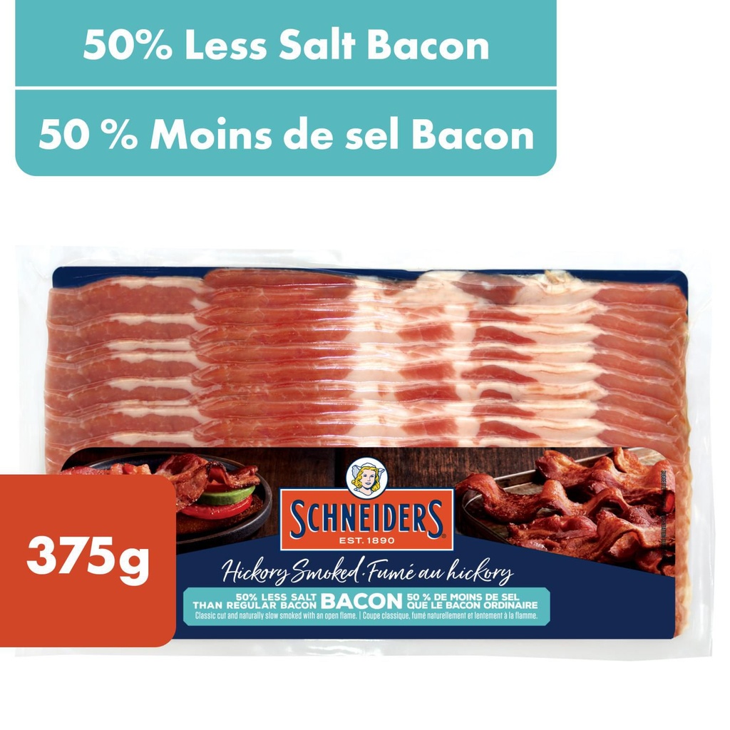 Bacon  50% moins de sel fumé au bois de hickory Schneiders 375 g