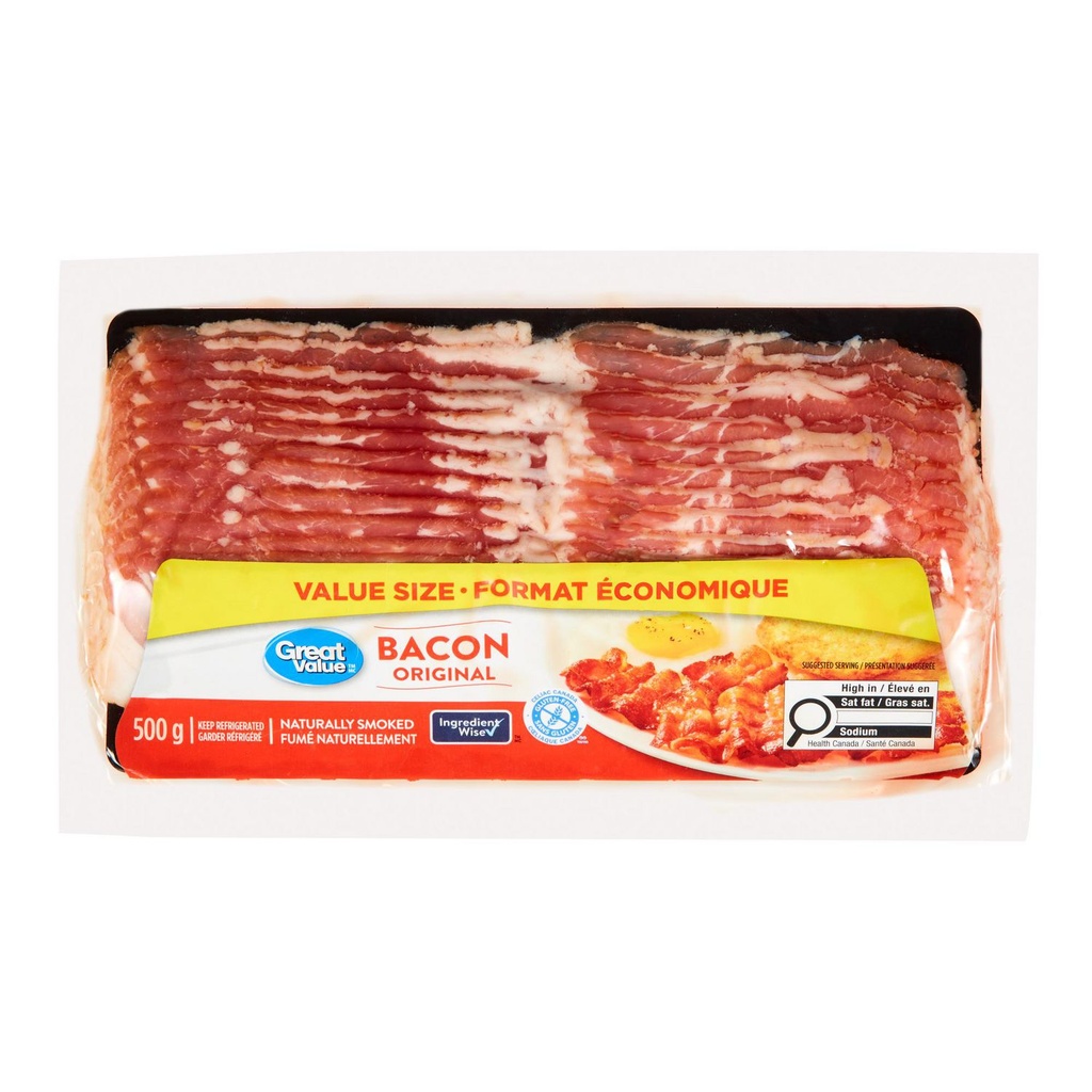 Bacon original Great Value (format économique) 500 g