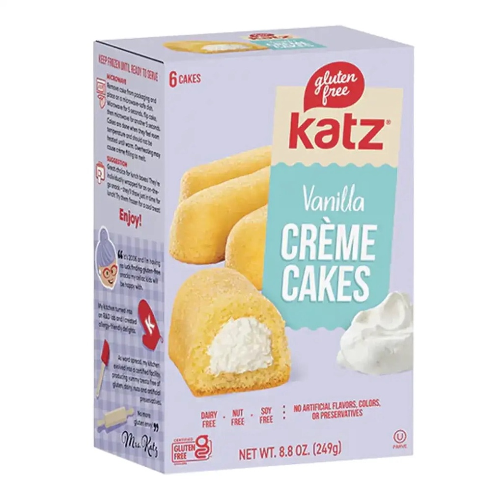 Petits gâteaux de style crème céleste à la vanille congelés sans gluten Katz, 249 g Katz Gâteaux à la crème à la vanille 6/252 g