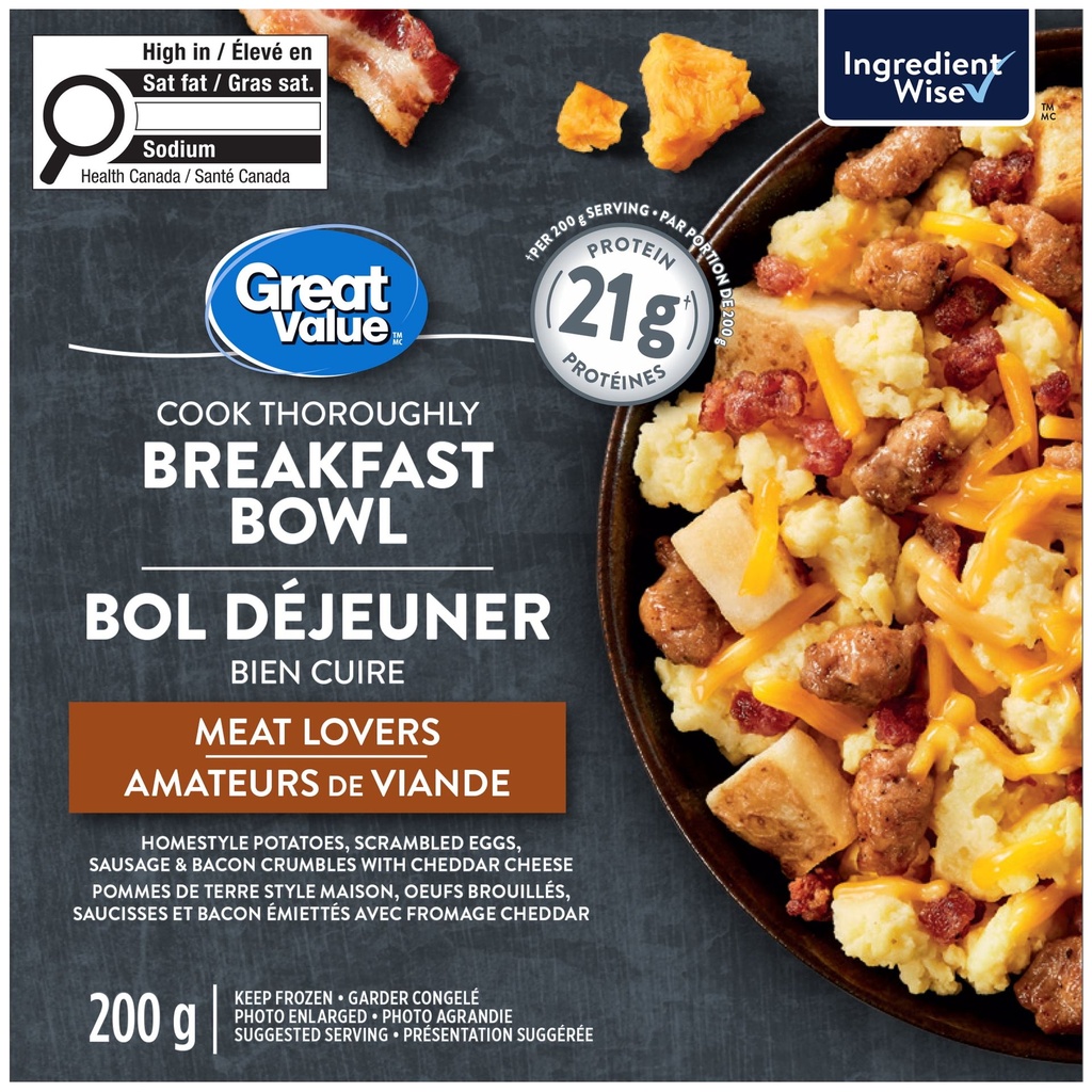 Bol déjeuner amateurs de viande Great Value 200 g