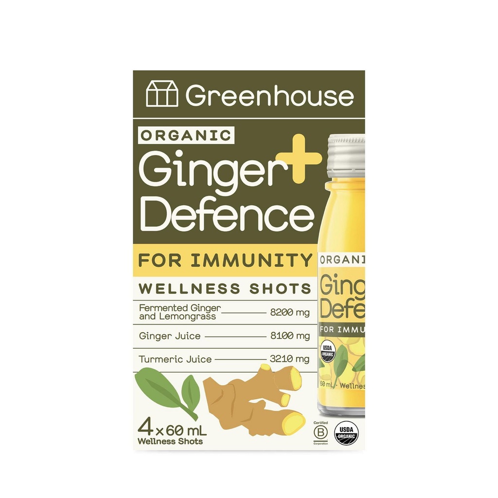 Shot bien-être Ginger Defence pour l’immunité Greenhouse (paquet de 4) 4 bouteilles de 60 ml