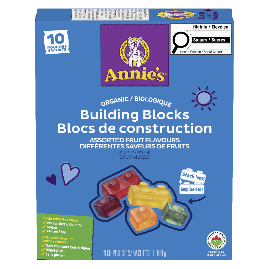 Blocs de construction de collations aux fruits biologiques d'Annie