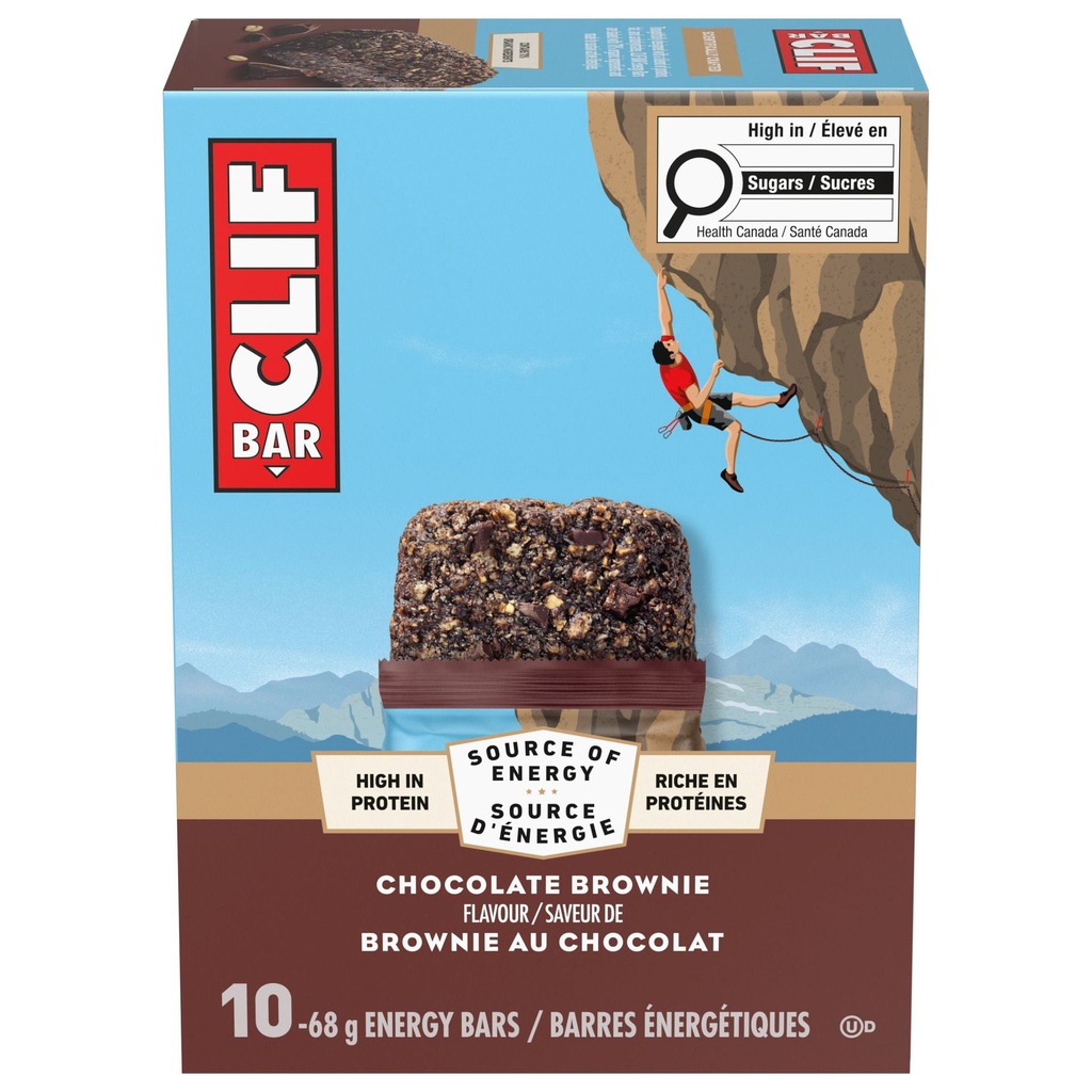 CLIF BAR Barres Énergétiques, Brownie au Chocolat, Barre Granola, Riche en Protéines, Contient 70 % d'Ingrédients Biologiques Boîte de 10 Barres