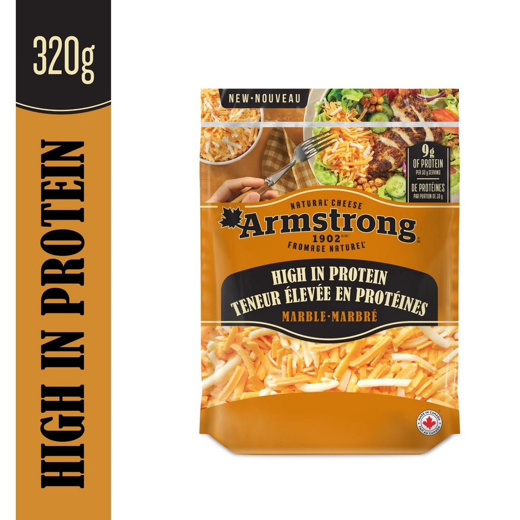 Fromage teneur élevée en protéines cheddar marbré râpé