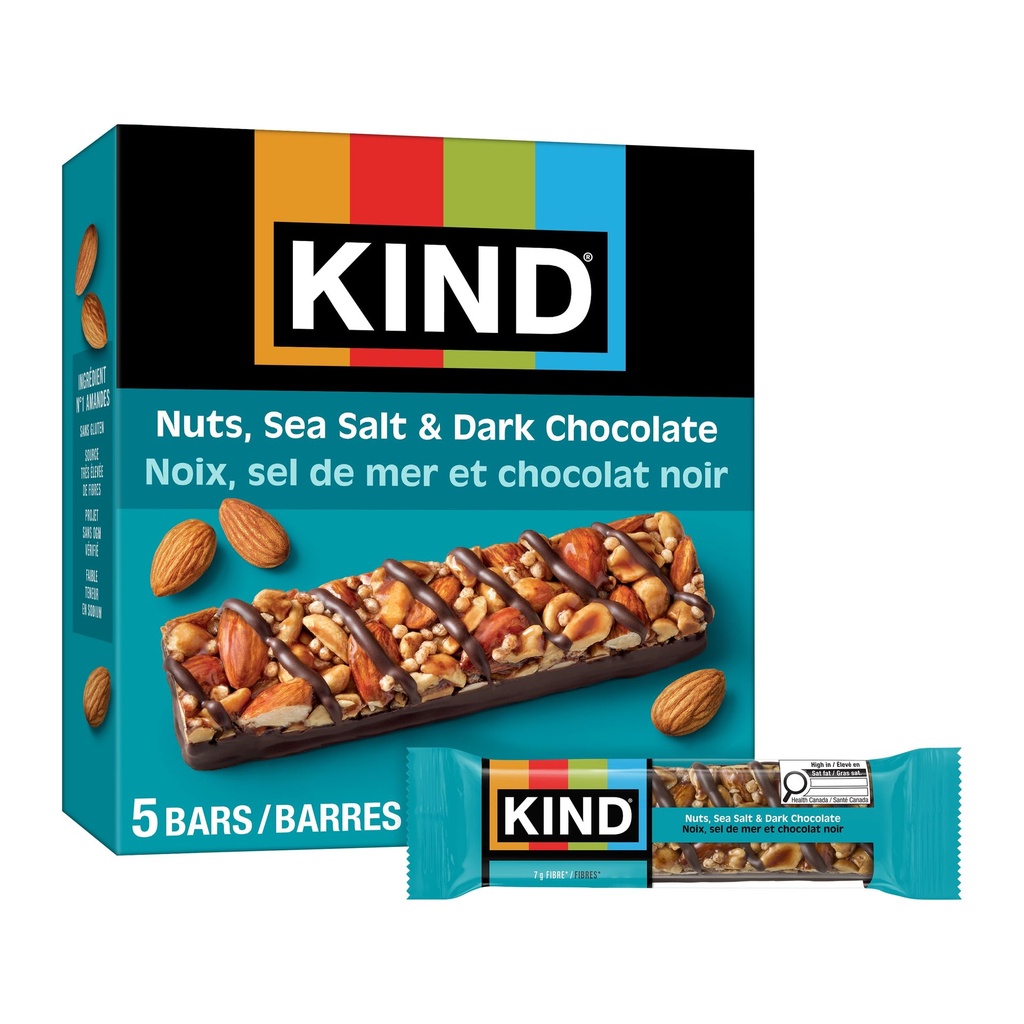 KIND Barres aux Noix, Sel de Mer & Chocolat Noir, 40g, 5 Barres