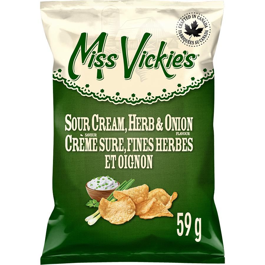Miss Vickie's Crème sure, fines herbes et oignon Croustilles cuites à la marmite 59g