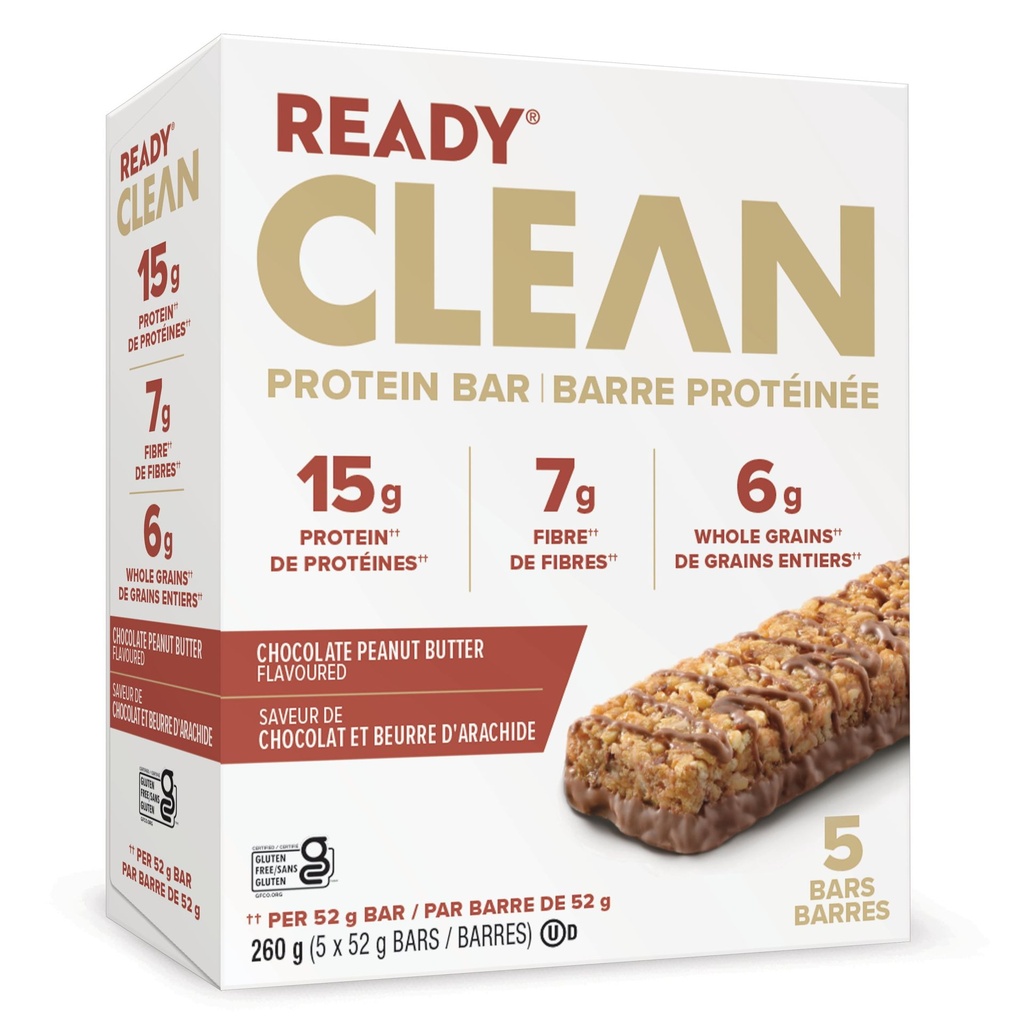 Ready Bar, 15g Barres Proteine Chocolat et Beurre d'Arachide 52g x 5 Unités